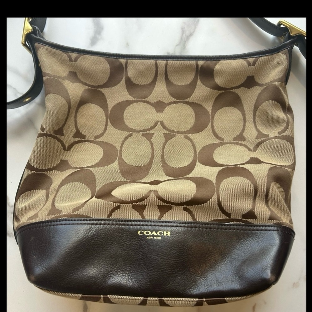 Coach Legacy Signature Duffle Bag Tote Purse Brown Logo Print